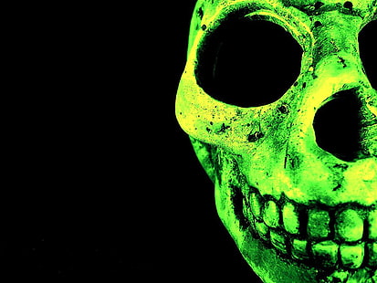 grön mänsklig skalle tapet, mörk, skalle, neon, HD tapet HD wallpaper