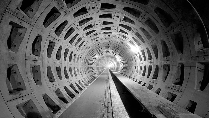 사진, 터널, 흑백, HD 배경 화면