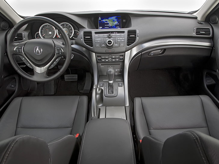 black and gray Acura car interior, acura, tsx, salon, interior, steering wheel, speedometer, HD wallpaper