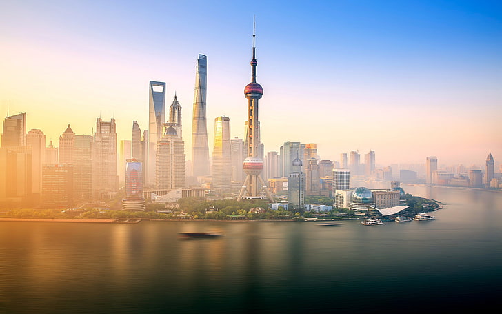 Shanghai Huangpu River Oriental Pearl Morning, HD wallpaper