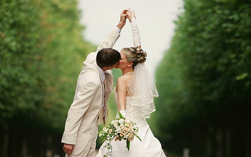 двойка, булка, младоженец, женен, HD тапет HD wallpaper