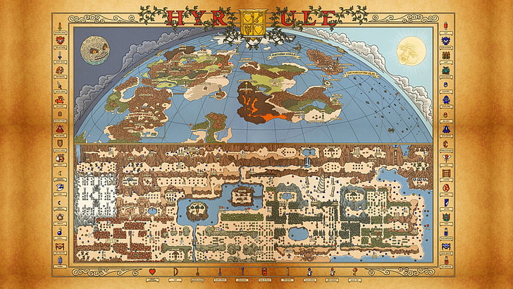 tapete marrom, azul e branco, videogame, The Legend of Zelda, mapa, Hyrule, HD papel de parede