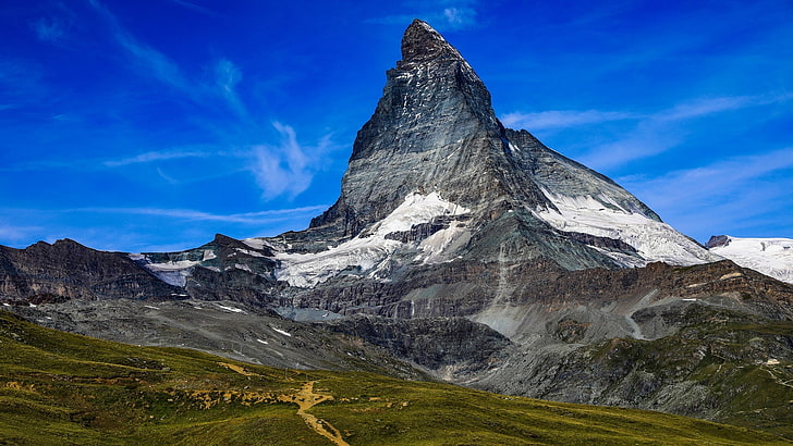 matterhorn, gunung, puncak, gletser matterhorn, langit, massif, pegunungan Alpen, punggungan, ketinggian, switzerland, zermatt, Wallpaper HD