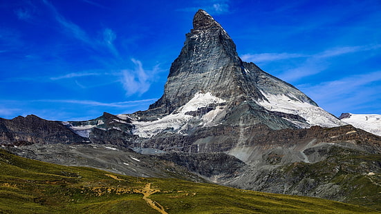 Маттерхорн, гора, пик, ледник Маттерхорн, небо, массив, Альпы, хребет, высота над уровнем моря, Швейцария, Церматт, HD обои HD wallpaper
