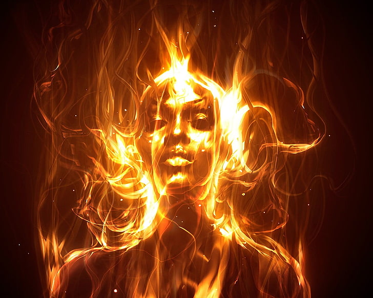 flaming human digital wallpaper, girl, fire, flame, HD wallpaper