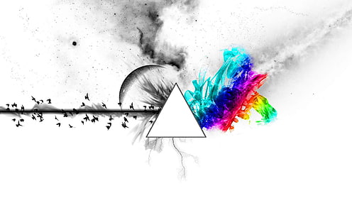 triangolo e stormo di uccelli sfondo digitale, Band (musica), Pink Floyd, Dark Side Of The Moon, Moon, Sfondo HD HD wallpaper