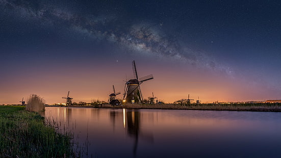 nature, mill, Netherlands, Milky Way, HD wallpaper HD wallpaper