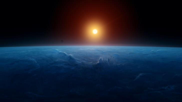 lever du soleil, horizon, terre, 8k, lumière, espace, lever du soleil, horizon, terre, 8k, lumière, espace, Fond d'écran HD
