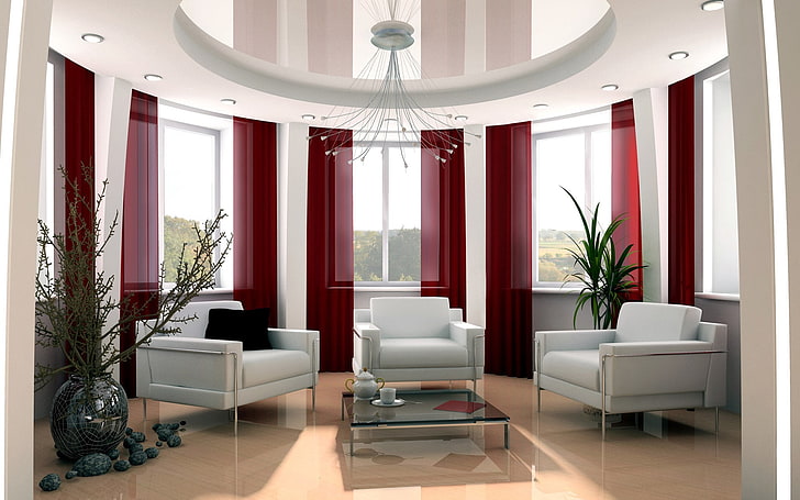 juego de sofás blancos de 3 piezas, sala de estar, sala, sillas, ventana, estilo, Fondo de pantalla HD