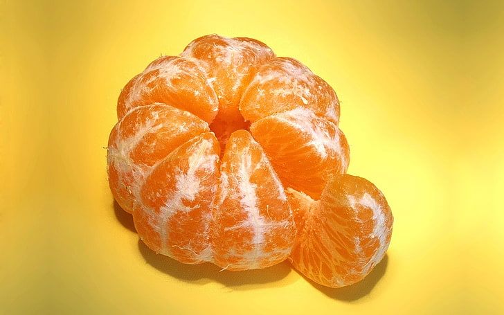 arancia pelata, macro, frutta, mandarino, una fetta di mandarino, Sfondo HD