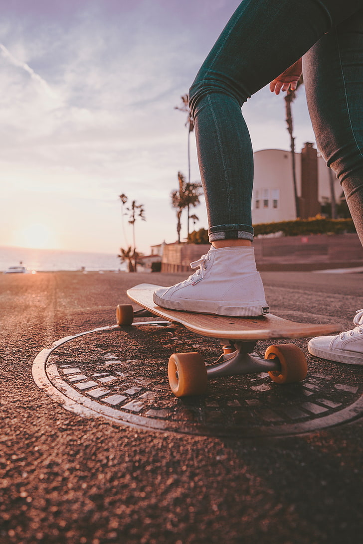 skateboard, legs, sneakers, summer, HD wallpaper