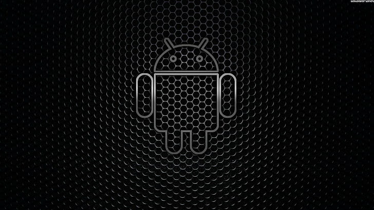 Android черен, android черен, лого, черен фон, HD тапет