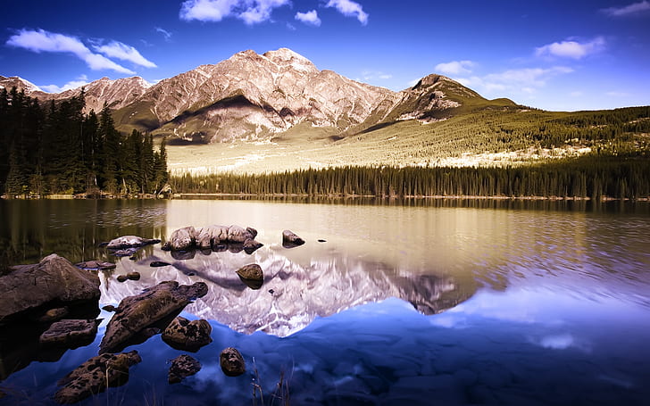 Montanhas reflexivas HD, natureza, paisagem, montanhas, reflexivas, HD papel de parede