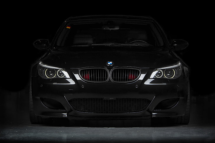 black BMW 5-series, black, BMW, the front, e60, HD wallpaper