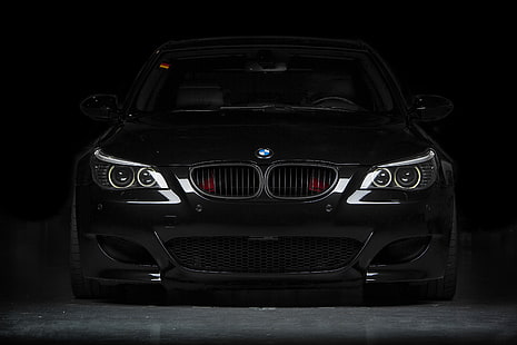 BMW 5-series สีดำ, สีดำ, BMW, ด้านหน้า, e60, วอลล์เปเปอร์ HD HD wallpaper