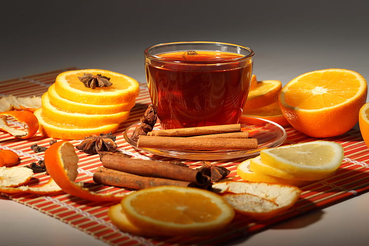 teh, kayu manis, lemon, serbet, Wallpaper HD