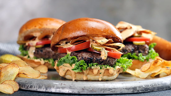 бургер, ужин, еда, гамбургер, обед, еда, мясо, бутерброд, HD обои HD wallpaper