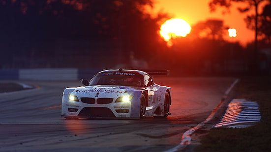 autos de carrera, puesta de sol, nurburgring, BMW Z4, Fondo de pantalla HD HD wallpaper