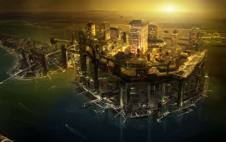 cyberpunk, paisagem urbana, futurista, ficção científica, cidade futurista, HD papel de parede