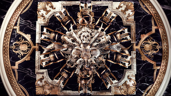  billelis, dark, religion, death, skull, gold, HD wallpaper HD wallpaper