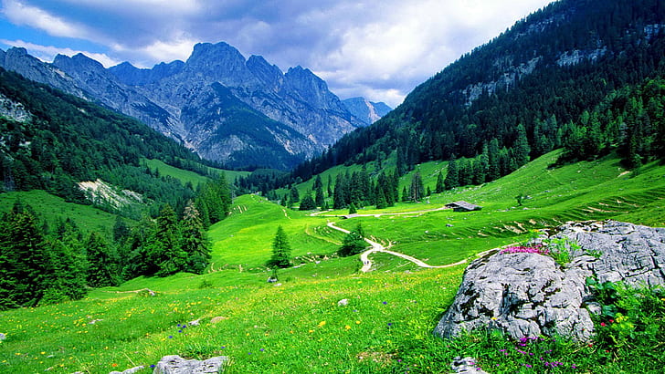 Берхтесгаденер Алпен Национален парк Бавария Германия Красиви зелени планини Пейзаж Тапет Hd 1920 × 1080, HD тапет