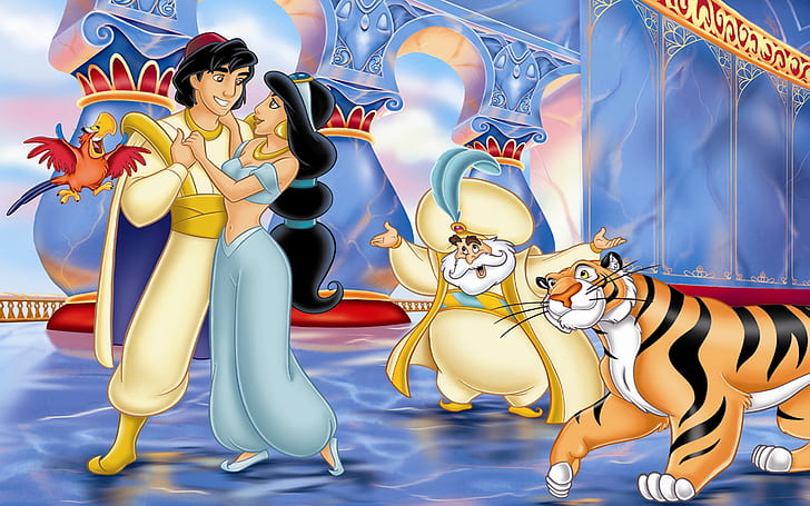 Jasmine And Aladdin The Sultan Parrot Lago Disney Art Wallpaper Hd 1920×1200, HD wallpaper