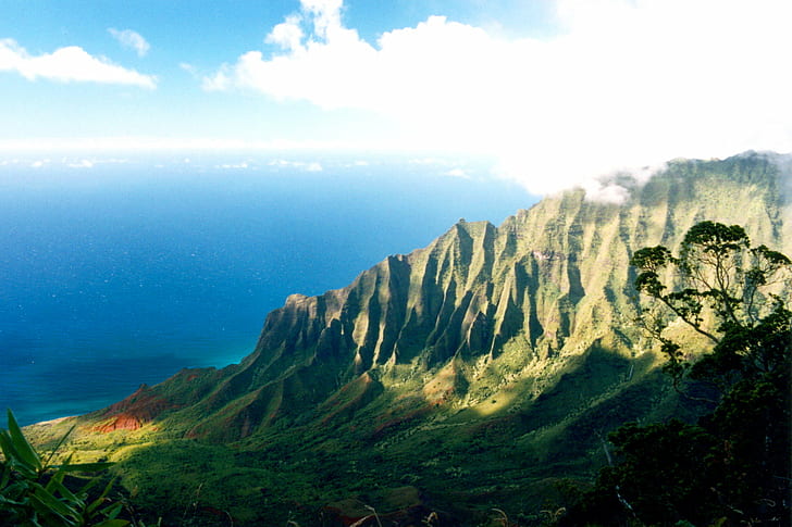 landscape photography of valley, kauai, hawaii, kauai, hawaii, Na Pali Coast, Kauai, Hawaii, landscape photography, valley, cliffs, nature, ocean, top, public, jeff, i500, fav, mountain, landscape, scenics, cliff, outdoors, rock - Object, HD wallpaper