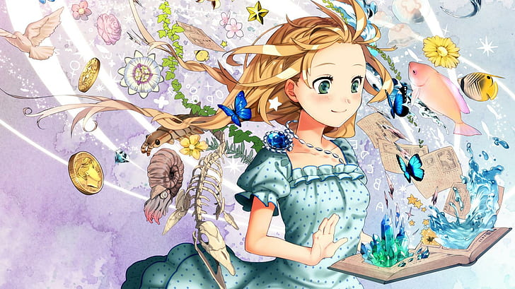 Niedliches Anime-Mädchen, das kreatives Buch, 1654x930 liest, HD-Hintergrundbild
