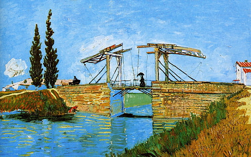 Vincent van Gogh: สะพาน Langlois ที่ Arles with Women Washing, Bridge, วอลล์เปเปอร์ HD HD wallpaper