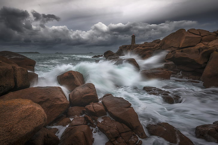 mar, roca, costa, naturaleza, Fondo de pantalla HD