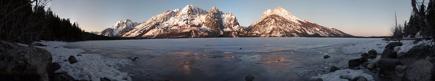 paisagem montanha lago gelo neve inverno tela tripla exibição múltipla, HD papel de parede HD wallpaper