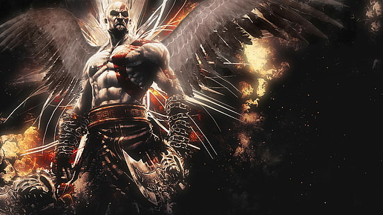 God of War: Ascension, video game, god of war print, God of War: Ascension, God of War, Kratos, Ascension, mighty, wings, blades, abstract, Video Game, background, HD wallpaper HD wallpaper