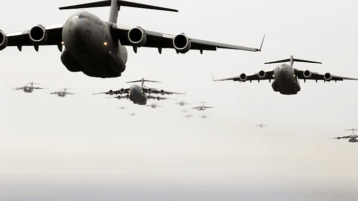 貨物機、軍用機、飛行機、ジェット、空、ボーイングC-17グローブマスターIII、軍用、航空機、 HDデスクトップの壁紙