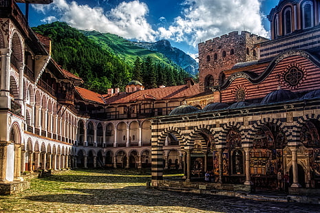  mountains, architecture, the monastery, Bulgaria, Rila Mountains, Rila Monastery, Rila Mountain, HD wallpaper HD wallpaper