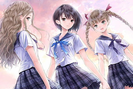 Video Game, Blue Reflection - Maboroshi no Mau Shoujo no Ken, Shijou Raimu, Shijou Yuzuki e Shirai Hinako, HD papel de parede HD wallpaper