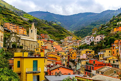 Cinque Terre, Włochy, krajobraz, Włochy, krajobraz, góry, hd, dom, Cinque Terre, najlepsza, stoki, Tapety HD HD wallpaper