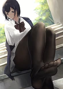 meias pretas, meias, anime girls, meia-calça, HD papel de parede HD wallpaper