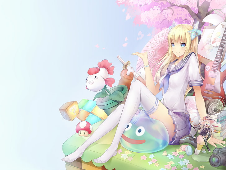 Anime Girls, Schuluniform, Overknee, originelle Charaktere, Anime, HD-Hintergrundbild