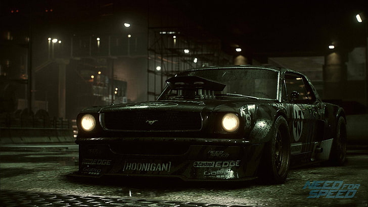 czarny Ford Mustang, Mustang, Ford, Need for Speed, 1965, RTR, Ken Block, Gra, 2015, Hoonicorn, Tapety HD