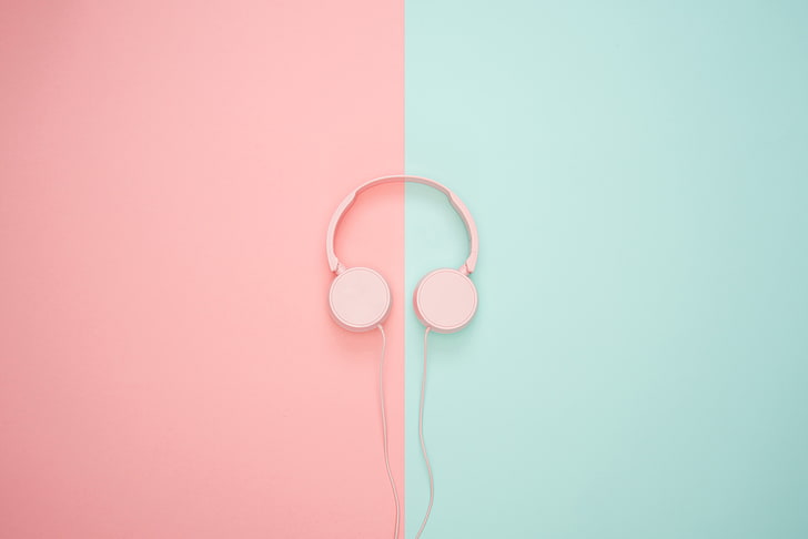 pink corded headphones, headphones, minimalism, pink, pastel, HD wallpaper