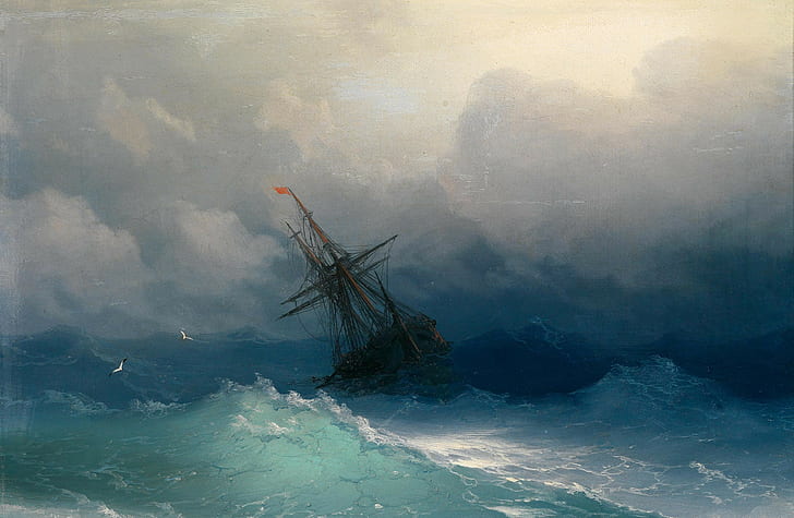 งานศิลปะ Ivan Aivazovsky ทะเลเรือ, วอลล์เปเปอร์ HD