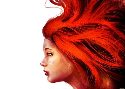 opera d'arte, donne, testa rossa, viso, profilo, Sfondo HD HD wallpaper
