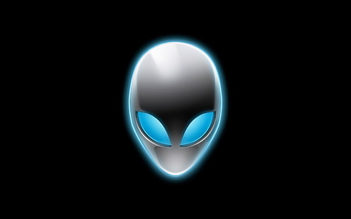 Alienware شعار ، شعار ، كائن فضائي ، خلفية سوداء ، Alienware ، رأس الكائن الفضائي، خلفية HD HD wallpaper