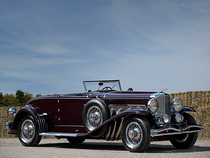 1935 Duesenberg Model J, vintage maroon convertible car, duesenberg, antique, model, automobile, classic, cars, HD wallpaper HD wallpaper