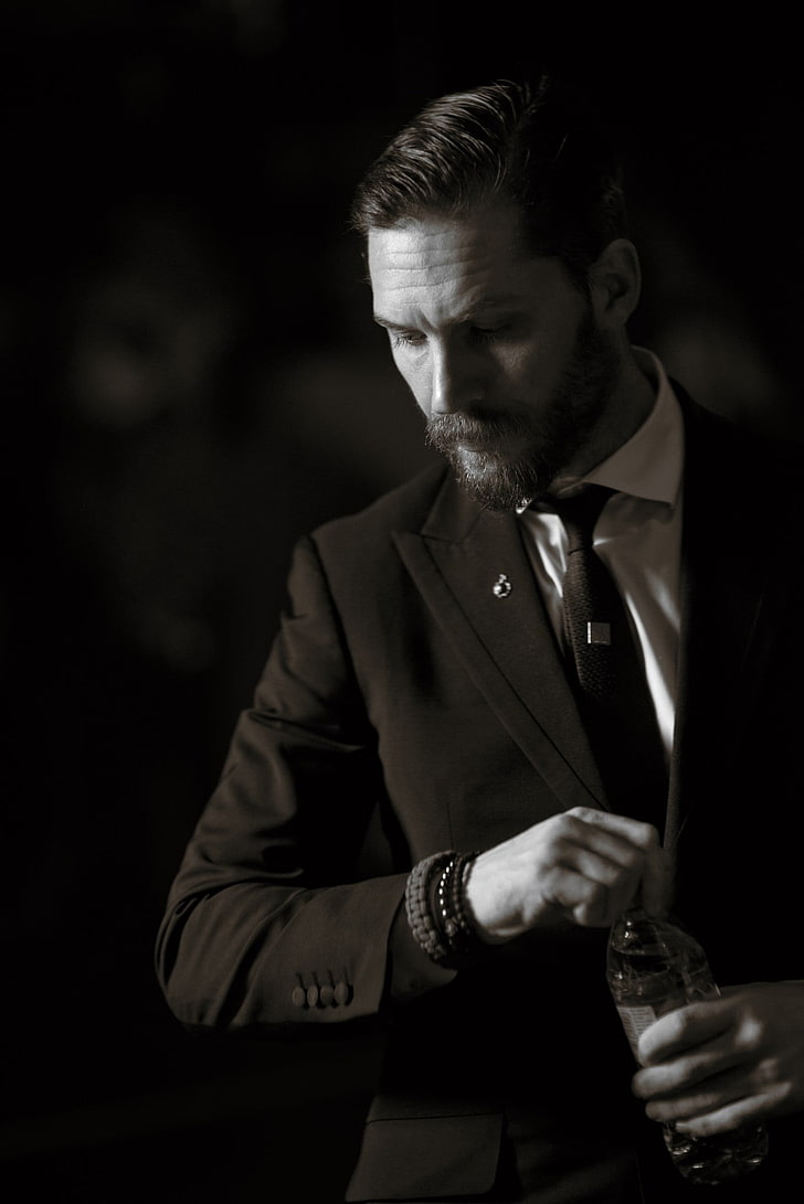 men's black and white suit, Tom Hardy, monochrome, HD wallpaper