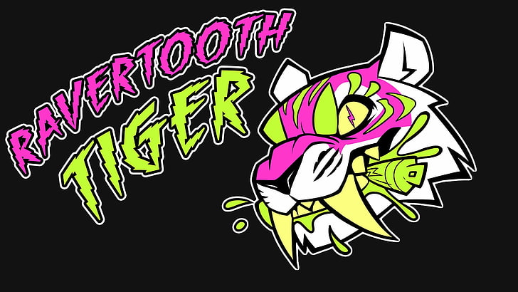 Лого на Ravertooth Tiger, рейв, тигър, колоритен, хардкор, чиптун, музика, неон, Ravertooth тигър, дигитално изкуство, графичен дизайн, HD тапет