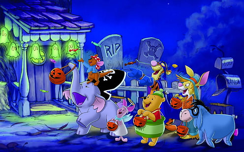 Хелоуин Мечо Пух Приятели, приятели, забавно, празник, тикви, HD тапет HD wallpaper