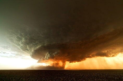 gray cloud, landscape, storm, nature, hurricane, clouds, field, supercell (nature), HD wallpaper HD wallpaper