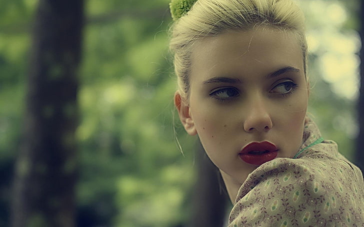 Scarlet Johanson, Frauen, roter Lippenstift, Blondine, Scarlett Johansson, Make-up, Schauspielerin, Gesicht, Berühmtheit, HD-Hintergrundbild