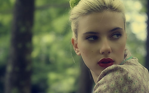 Scarlet Johanson, Frauen, roter Lippenstift, Blondine, Scarlett Johansson, Make-up, Schauspielerin, Gesicht, Berühmtheit, HD-Hintergrundbild HD wallpaper